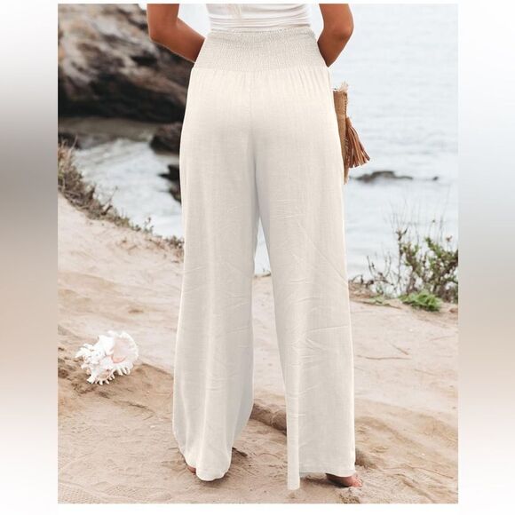 Elegant white linen, Palazio pants with pockets . - Picture 5 of 6